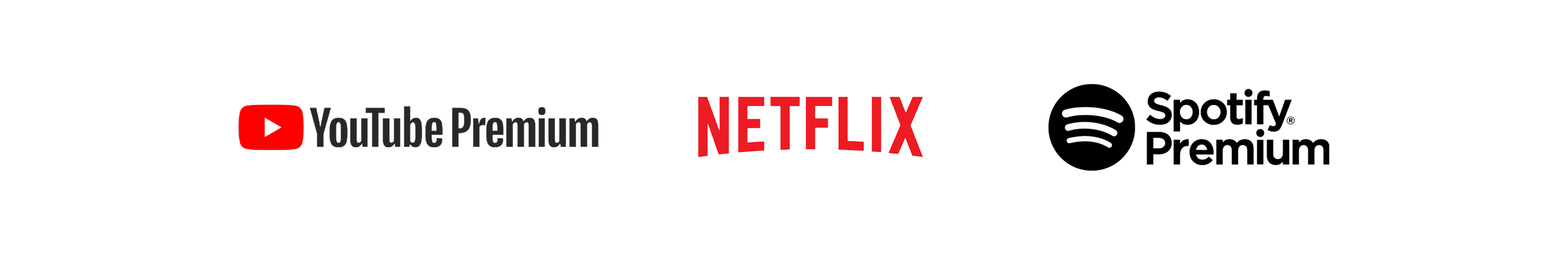 YouTube Premium, Netflix and Spotify Premium logos
